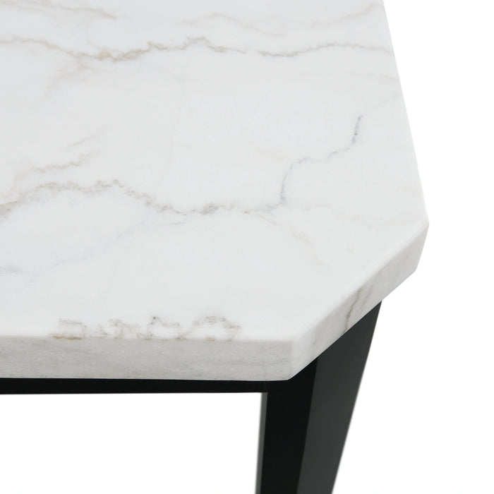 Francesca White Marble Rectangular 5PC Dining Set-Table & Four Grey Velvet Chairs