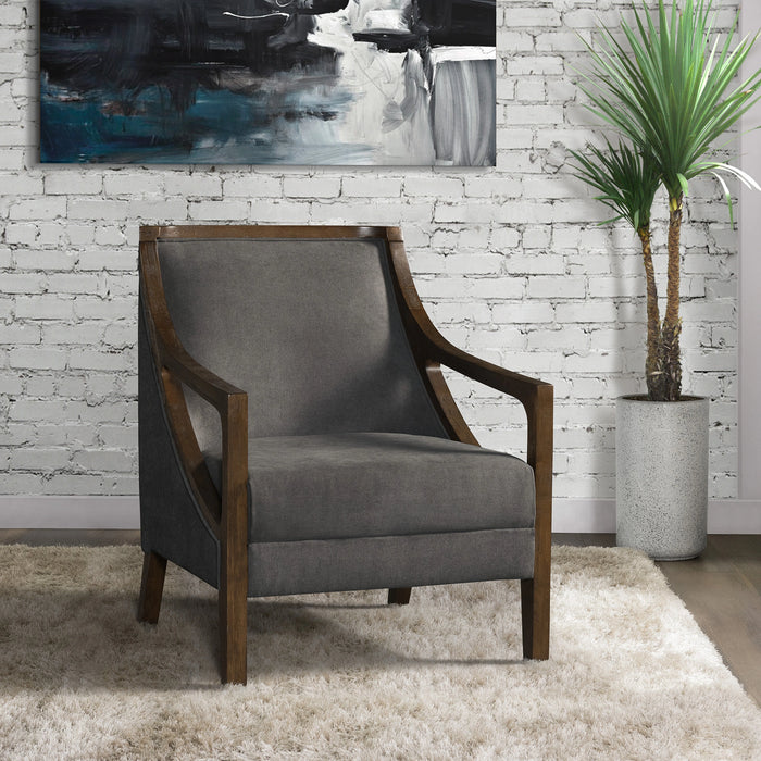 Hopkins Chair w/Brown Arm Columbia Charcoal