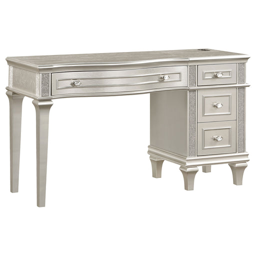 Evangeline 4-drawer Vanity Table with Faux Diamond Trim Silver and Ivory image