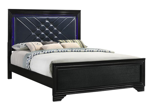 Penelope Eastern King Bed with LED Lighting Black and Midnight Star image