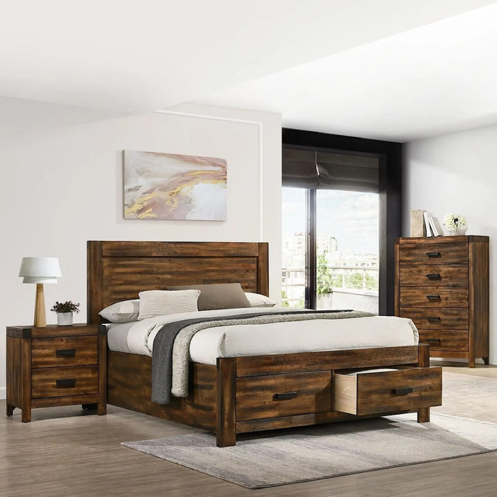 Elements International Warner King Storage Bed in Chesnut