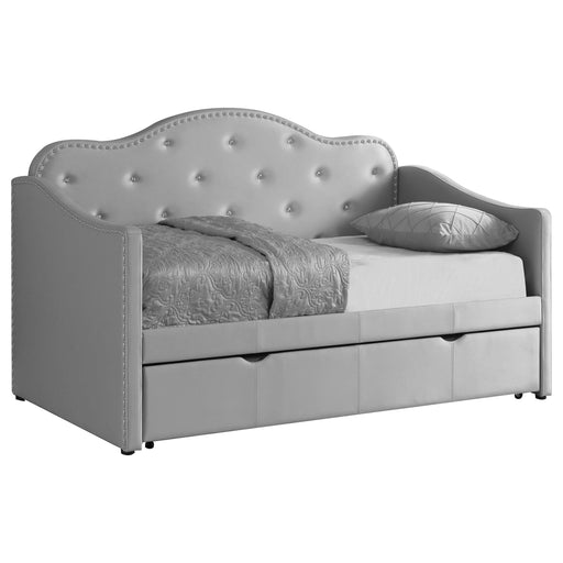 Elmore Upholstered Twin Daybed with Trundle Pearlescent Grey image