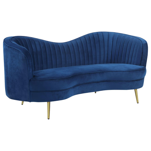 Sophia Upholstered Camel Back Loveseat Blue image