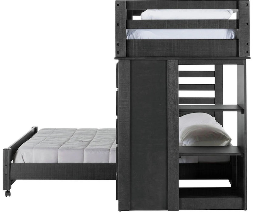 Elements International Cali Kids Twin Loft Bookcase Bed in Sleek Gray