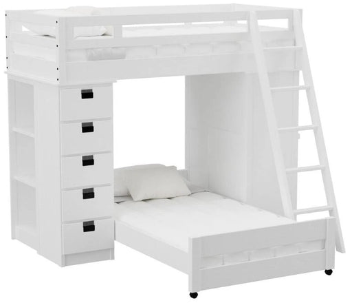 Elements International Cali Kids Twin Over Twin Super Loft Bed and Ladder with Desk and Storage in White image