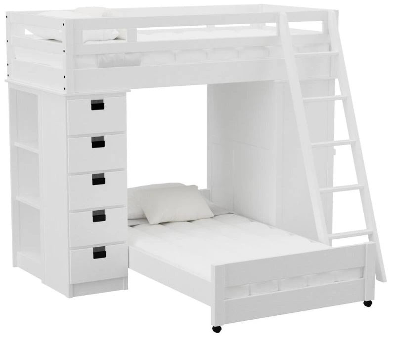 Elements International Cali Kids Twin Over Twin Super Loft Bed and Ladder with Desk and Storage in White image