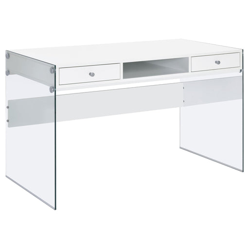 Dobrev 2-drawer Writing Desk Glossy White and Clear image