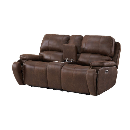 Atlantis Power Motion Loveseat with Power Motion Head Recliner & Console in Heritage Brown - Maxx Save 