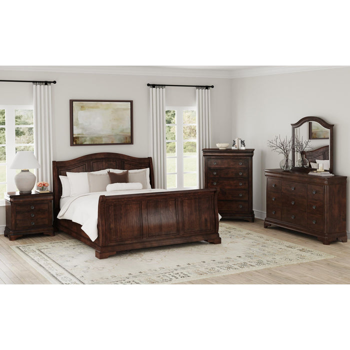 Cameron Cherry Sleigh Bed - Maxx Save 