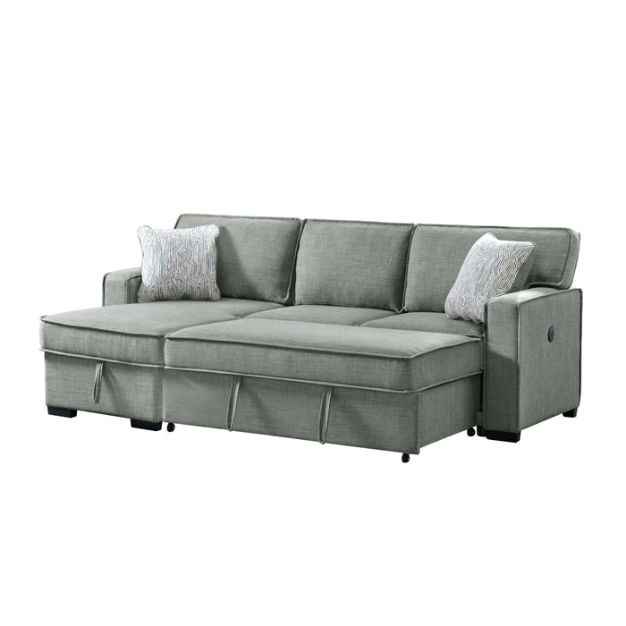 Caracas Sectional Sleeper Chofa with Pull Bed, Drop Table & USB in Palmer Grey