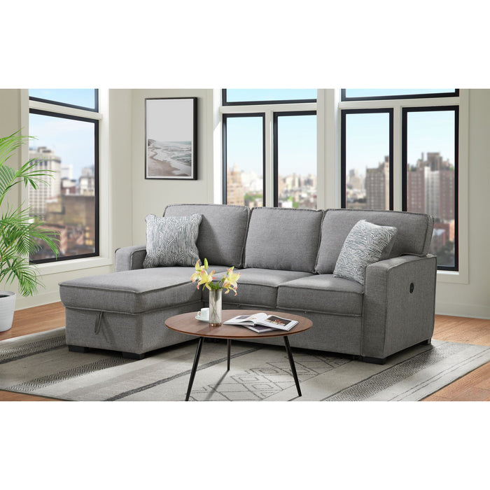 Caracas Sectional Sleeper Chofa with Pull Bed, Drop Table & USB in Palmer Grey - Maxx Save 
