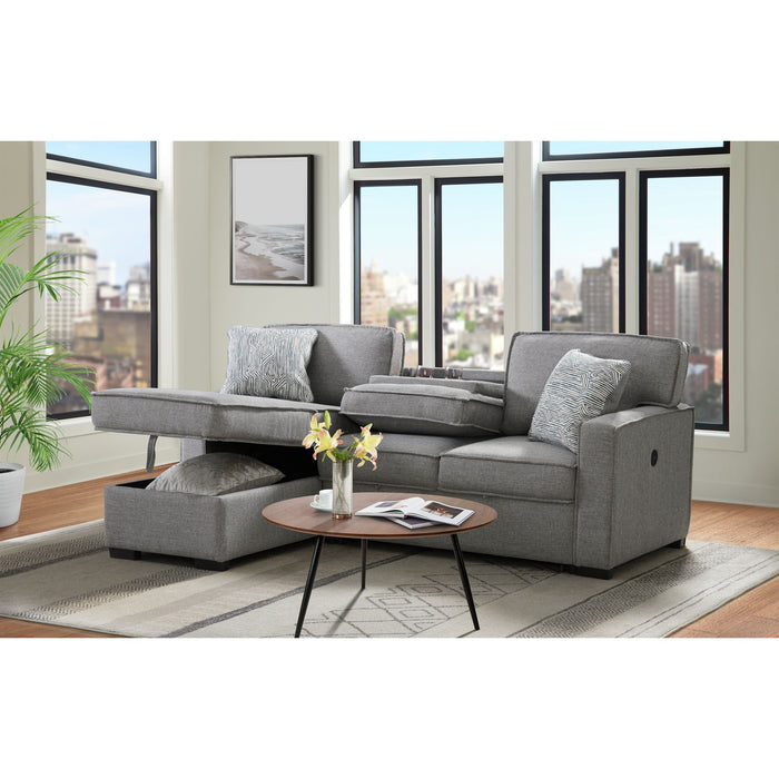 Caracas Sectional Sleeper Chofa with Pull Bed, Drop Table & USB in Palmer Grey - Maxx Save 