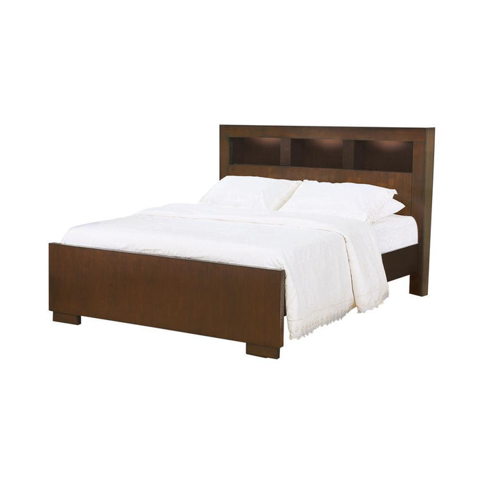 Jessica California King, E.king, & Queen Bed with Storage Headboard Cappuccino