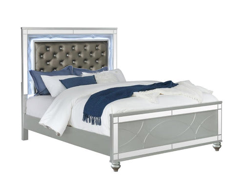 Gunnison Eastern King Panel Bed with LED Lighting Silver Metallic - Maxx Save 