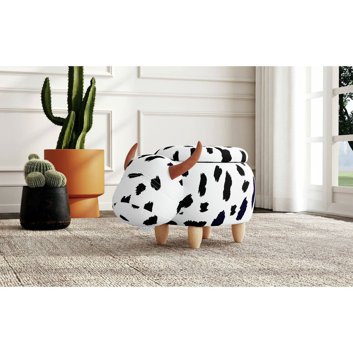 Cow Storage Stool in White and Black - Maxx Save 