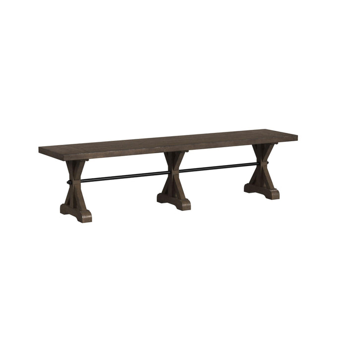 Yellowstone Dining Bench with Metal Bar cross in Medium Brown - Maxx Save 