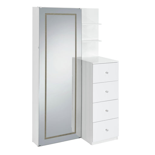 Vancouver Floor Mirror With Storage in White - Maxx Save 
