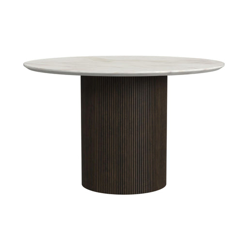 Sylvie Round Dining Table with White Faux Marble Top in Dark Brown - Maxx Save 
