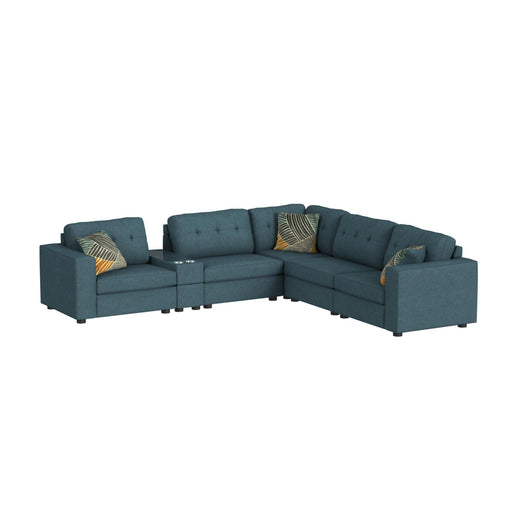 Options One 7PC Living Room Set in Palmer Plus Teal - Maxx Save 