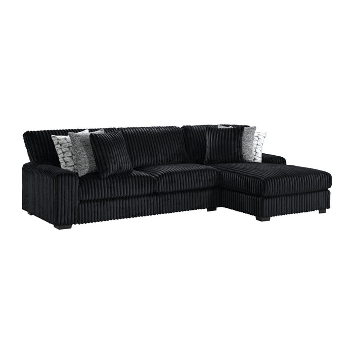 Nightfall LHF Loveseat in Grand Cord Black with 4 Pillows 20" (2 Winkin Walnut, 2 Nod Walnut) - Maxx Save 