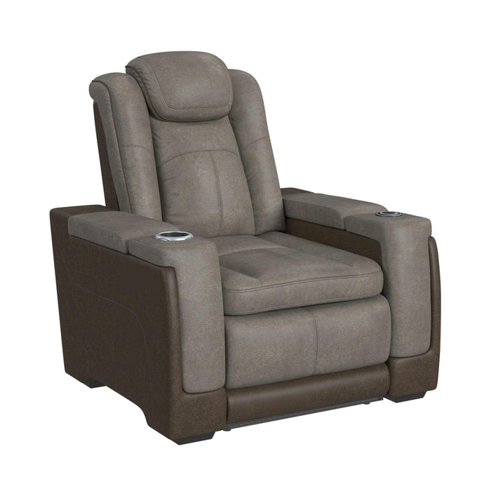 Lantana Power Motion Recliner with Power Headrest, Led ,wireless charger and cup holder in Rocky Grey/Brown - Maxx Save 