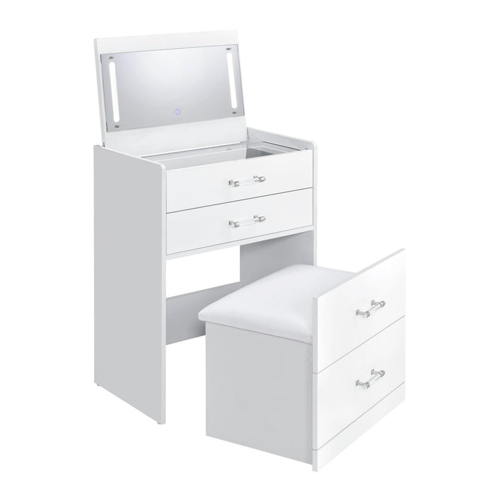 Irvine Mini Dressing Table with Stool, LED and USB in Glossy White - Maxx Save 