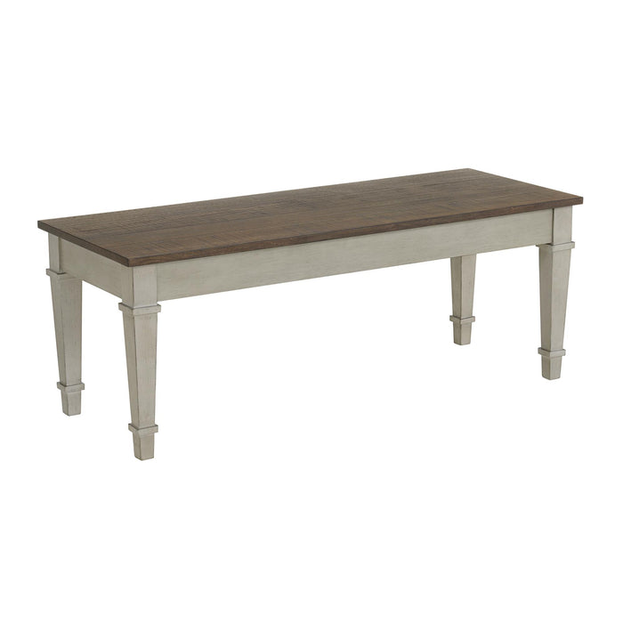 Farmington Storage Dining Bench in Medium Brown and Washed Stone - Maxx Save 