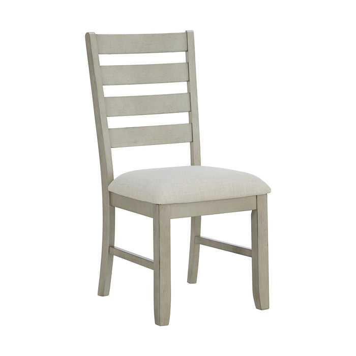 Farmington Ladder Back Dining Side Chair with Light Beige Fabric in Washed Stone (2 Per Carton)
