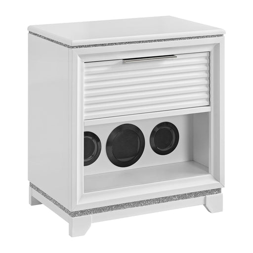 Denmark 1-Drawer Nightstand with Speaker and USB in White - Maxx Save 