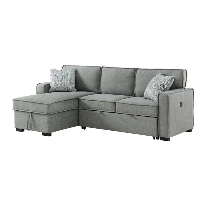 Caracas Sectional Sleeper Chofa with Pull Bed, Drop Table & USB in Palmer Grey - Maxx Save 