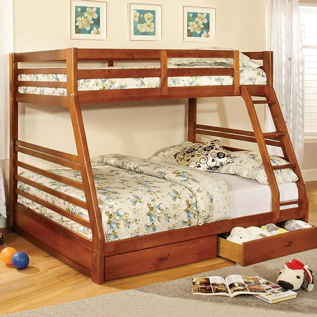 California II Cherry Twin/Full Bunk Bed w/ 2 Drawers Cherry, Walnut, Grey, &Oak - Maxx Save 
