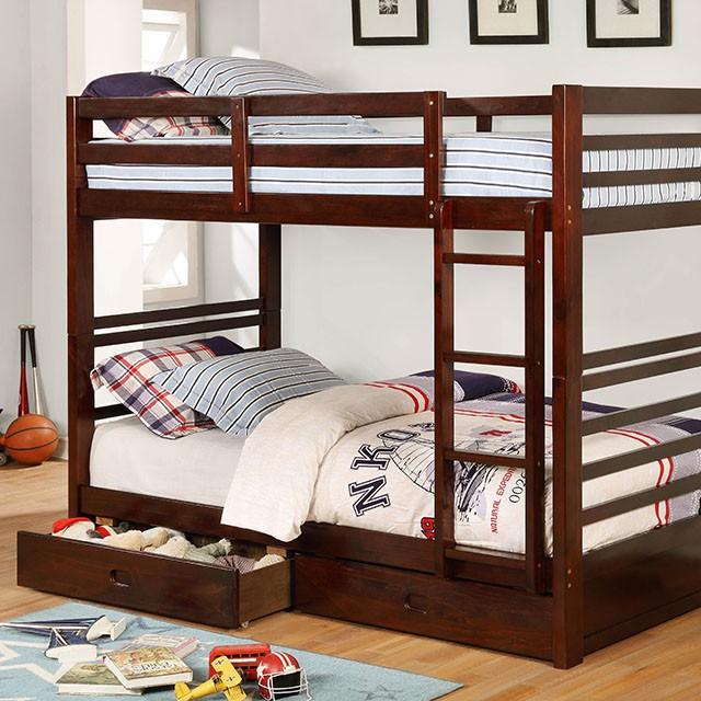 California Iv Black, Walnut, Gray, & White Twin/Twin Bunk Bed - Maxx Save 