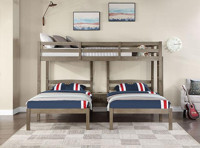 HORTENSE Triple Twin Bunk Bed, W. Gray - Maxx Save 