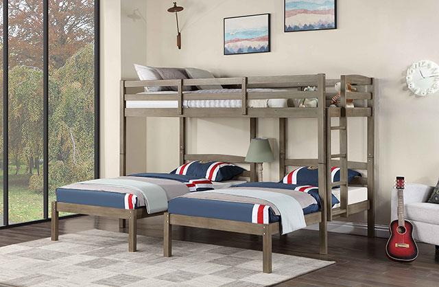 HORTENSE Triple Twin Bunk Bed, W. Gray - Maxx Save 