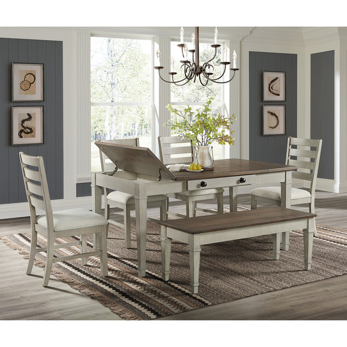 Farmington Standard Height Dining Set in Medium Brown and Washed Stone-Rectangular Table and Four Chairs - Maxx Save 