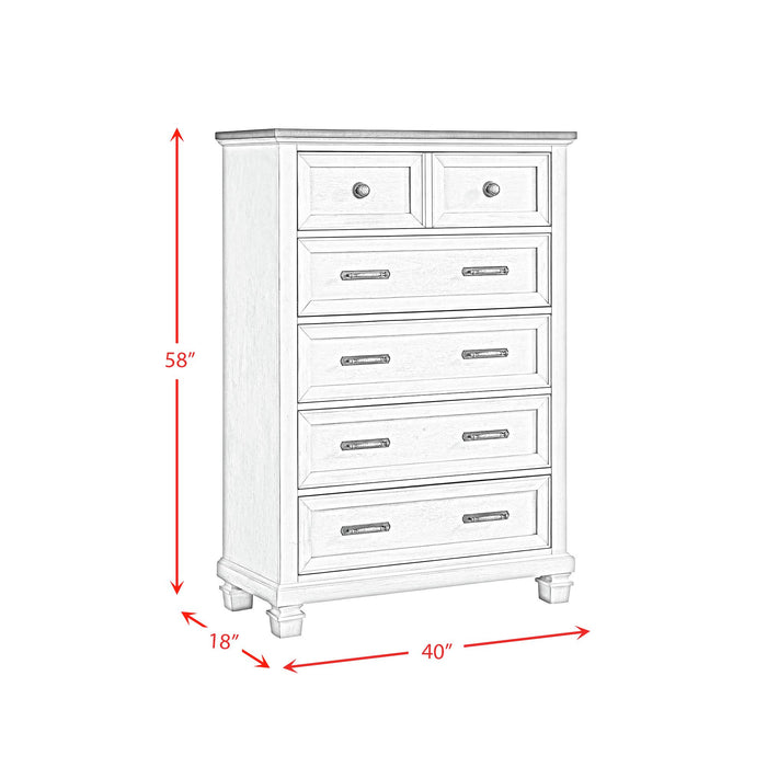 Farmington 5-Drawer Chest in Medium Brown and Washed Stone