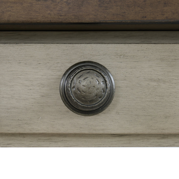 Farmington Standard Height Dining Set in Medium Brown and Washed Stone-Rectangular Table and Four Chairs - Maxx Save 