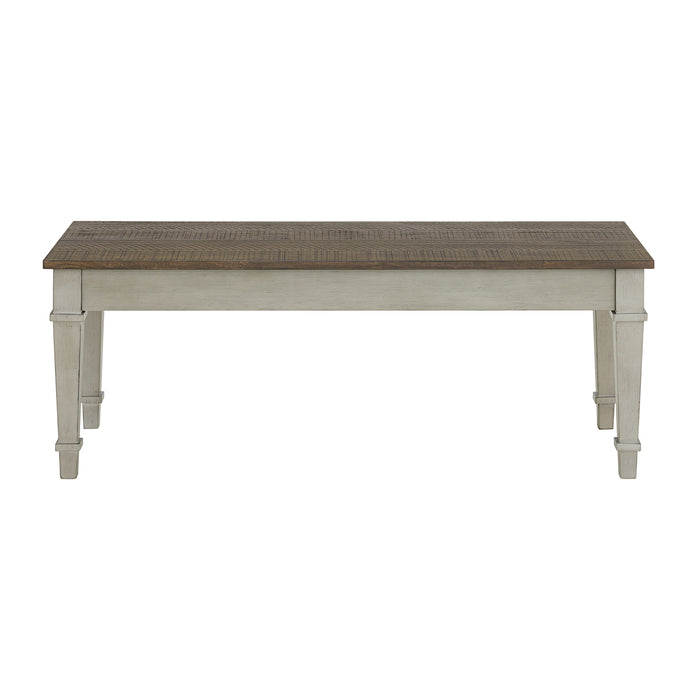 Farmington Storage Dining Bench in Medium Brown and Washed Stone - Maxx Save 