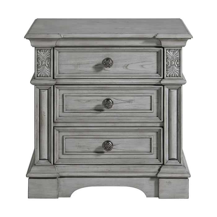 Glenmore 3-Drawer Nightstand with USB in Aged Grey - Maxx Save 