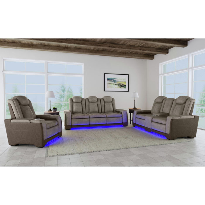 Lantana Power Motion Recliner with Power Headrest, Led ,wireless charger and cup holder in Rocky Grey/Brown - Maxx Save 