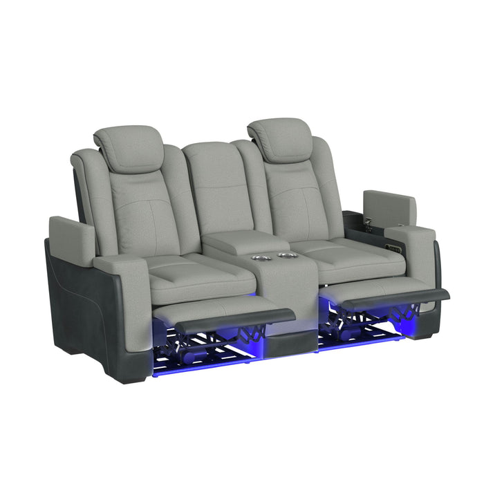 Lantana Power Motion Loveseat with Power Headrest, Led, and Console in Rocky Cement/Charcoal - Maxx Save 