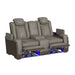 Lantana Power Motion Loveseat with Power Headrest, Led, and Console in Rocky Grey/Brown - Maxx Save 