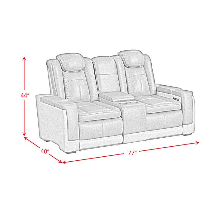 Lantana Power Motion Loveseat with Power Headrest, Led, and Console in Rocky Cement/Charcoal - Maxx Save 