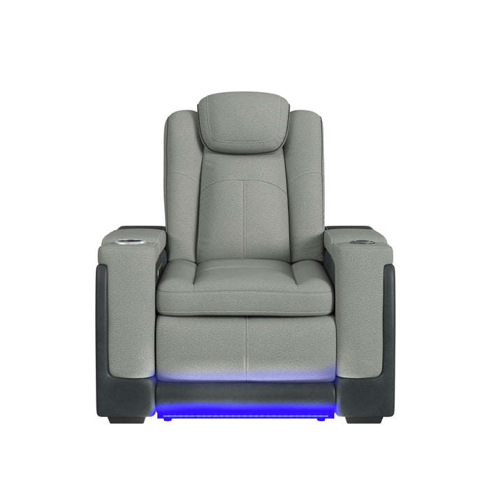 Lantana Power Motion Recliner with Power Headrest, Led, wireless charger and Cup holder in Rocky Cement/Charcoal - Maxx Save 