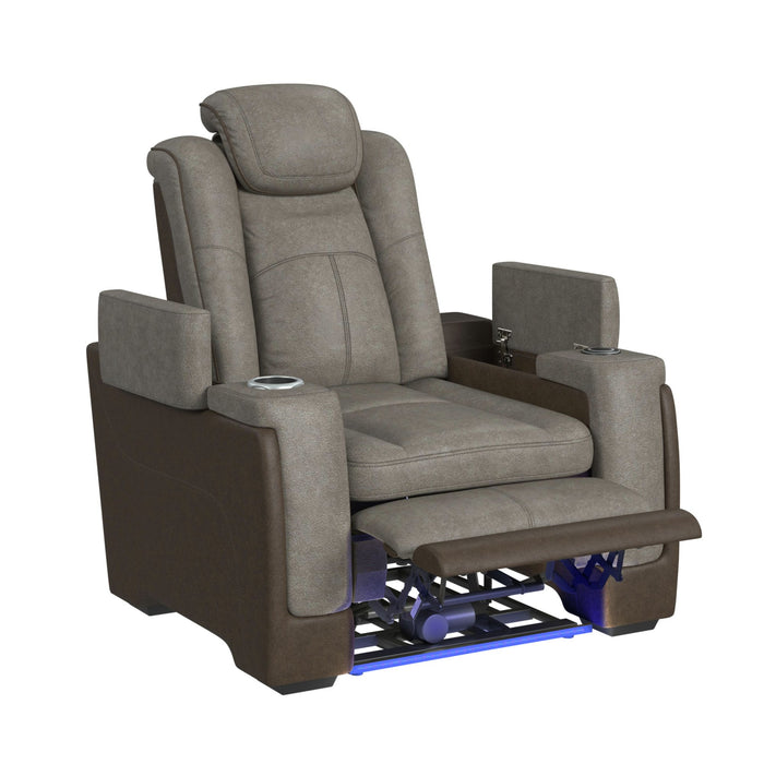 Lantana Power Motion Recliner with Power Headrest, Led ,wireless charger and cup holder in Rocky Grey/Brown - Maxx Save 