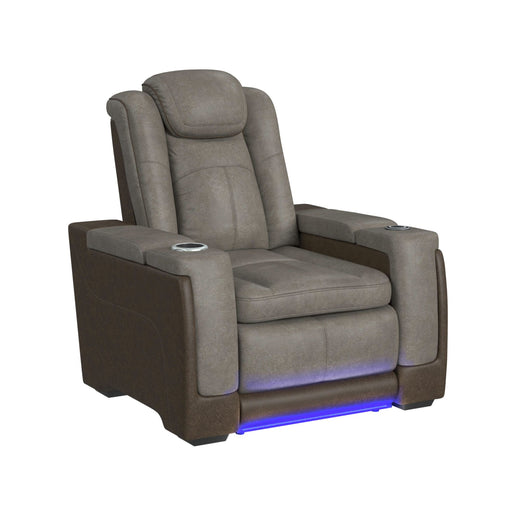 Lantana Power Motion Recliner with Power Headrest, Led ,wireless charger and cup holder in Rocky Grey/Brown - Maxx Save 