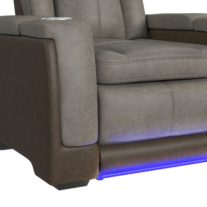 Lantana Power Motion Recliner with Power Headrest, Led ,wireless charger and cup holder in Rocky Grey/Brown - Maxx Save 