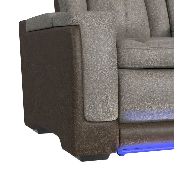 Lantana Power Motion Sofa with Power Headrest, Led, DDT, reading light and PWS in Rocky Grey/Brown - Maxx Save 