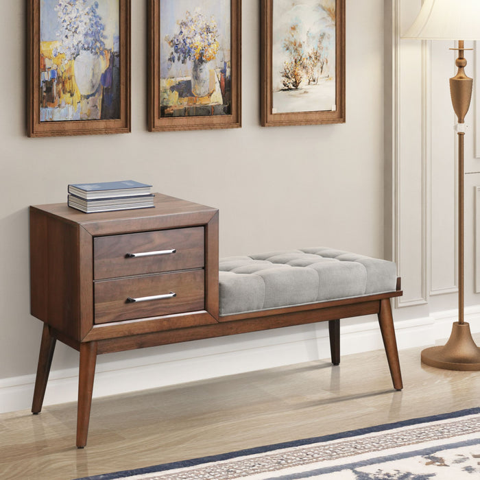 Malibu Bench with Grey Fabric in Walnut - Maxx Save 