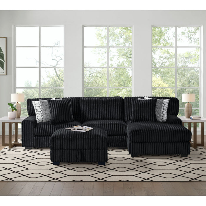 Nightfall RHF Chaise in Grand Cord Black with 2 self Pillows 20" - Maxx Save 
